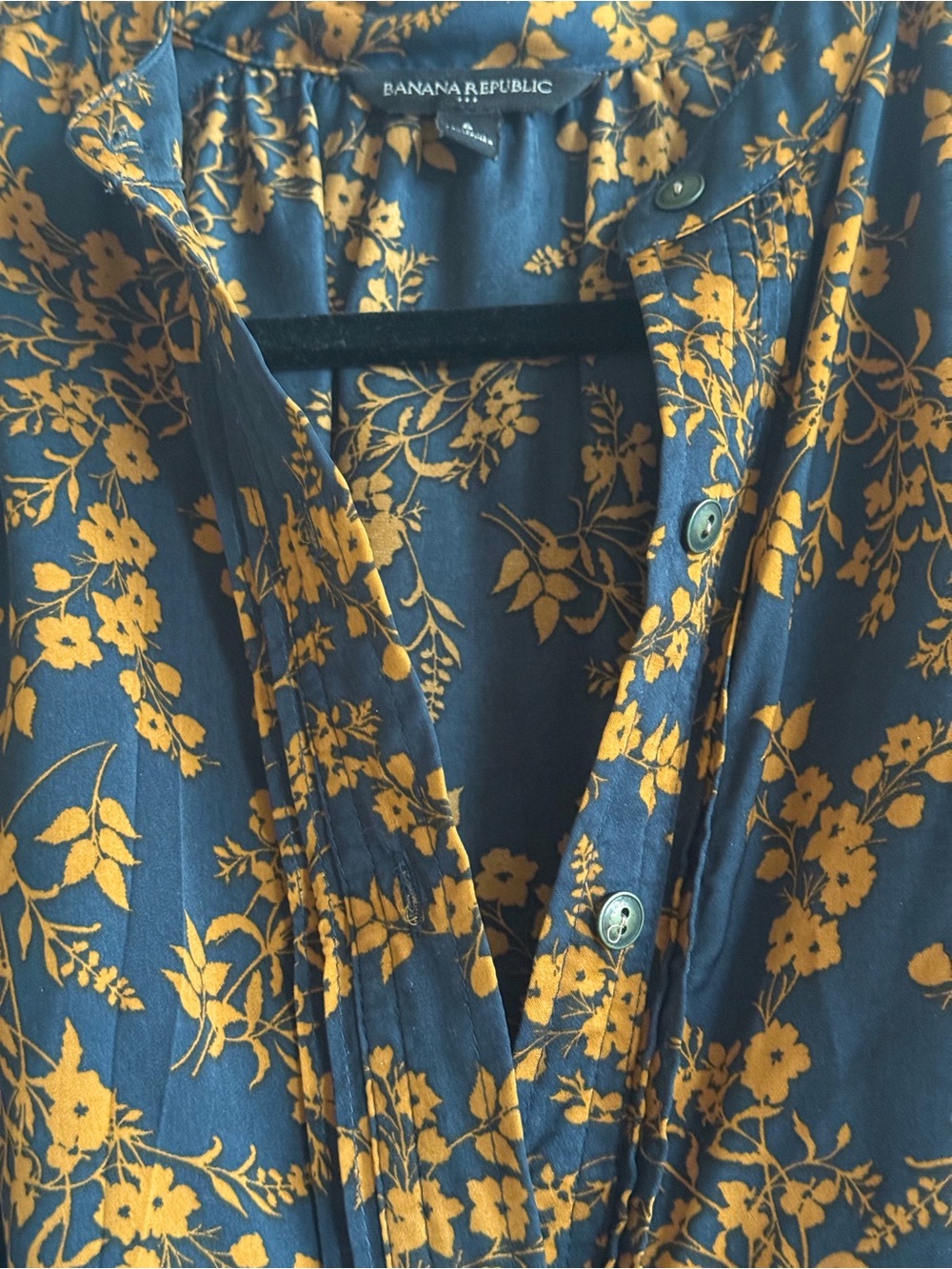 Banana Republic Navy and Mustard Floral Long-Sleeve Dress - 6 - Picture 3 of 3